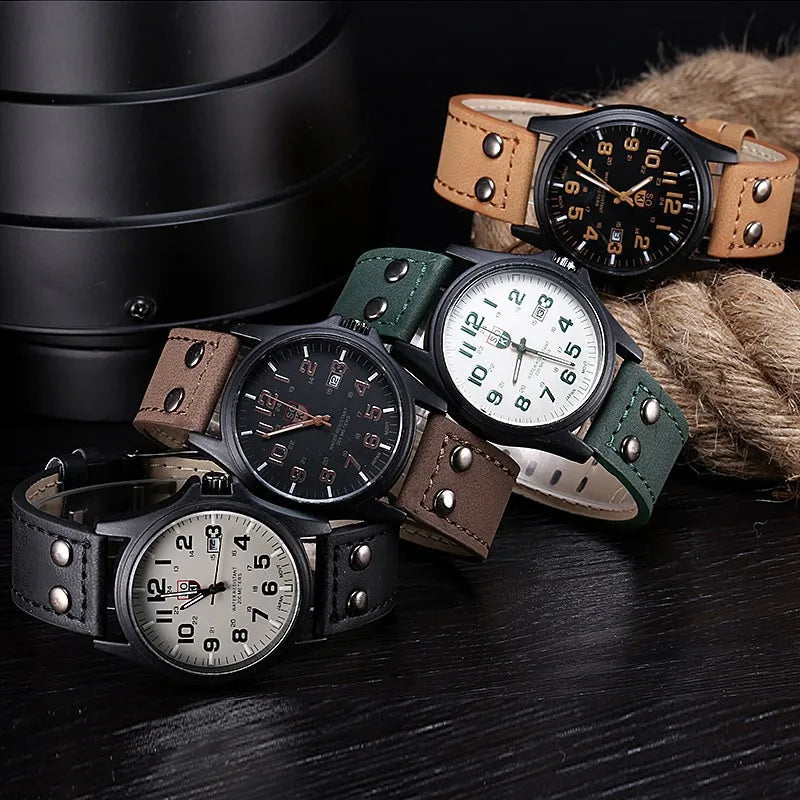 Reloj Deportivo Casual para Hombres, Reloj de Pulsera de Cuarzo con Correa de Cuero, Reloj Masculino de Moda con Calendario para Exteriores, Reloj Hombre.