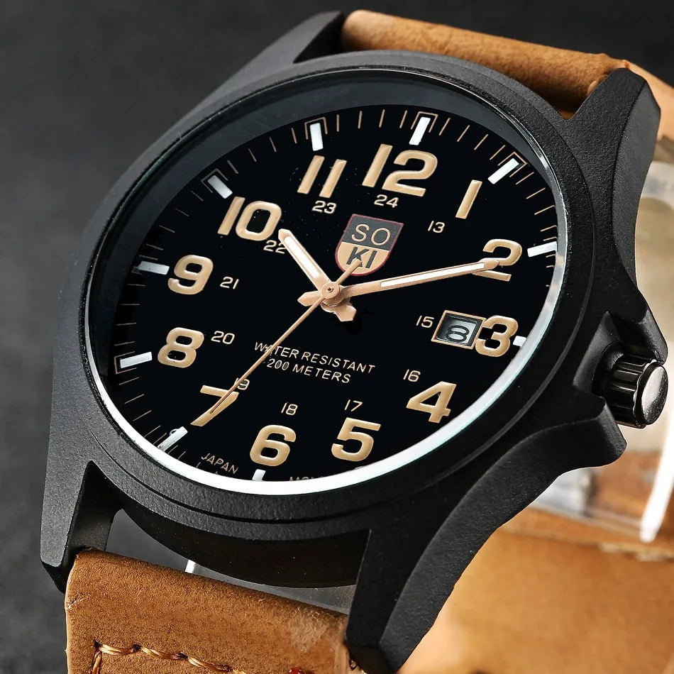 Reloj Deportivo Casual para Hombres, Reloj de Pulsera de Cuarzo con Correa de Cuero, Reloj Masculino de Moda con Calendario para Exteriores, Reloj Hombre.